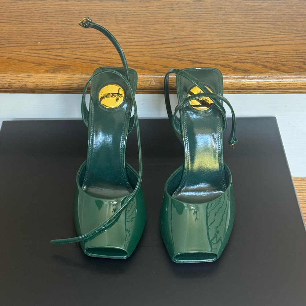 Saint Laurent Dark Green Platform Heels - Picture 2 of 5